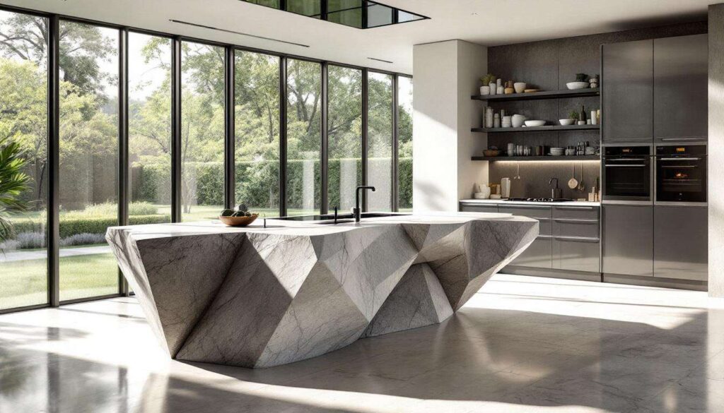 L'isola in cucina diventa monolite scultoreo: il trend 2026 firmato da pietra e cemento-resina