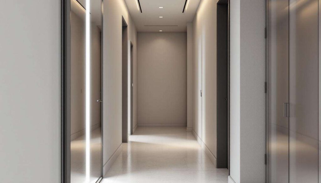 Specchi a tutta altezza: il trucco ottico che raddoppia visivamente lo spazio di un ingresso stretto